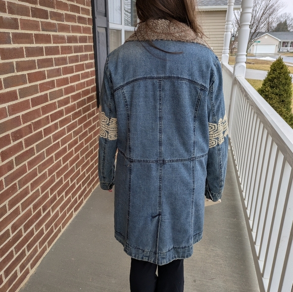 Rare Free People Rendered Denim Sherpa Jacket/Coat- Small ( Oversized) - Picture 2 of 12